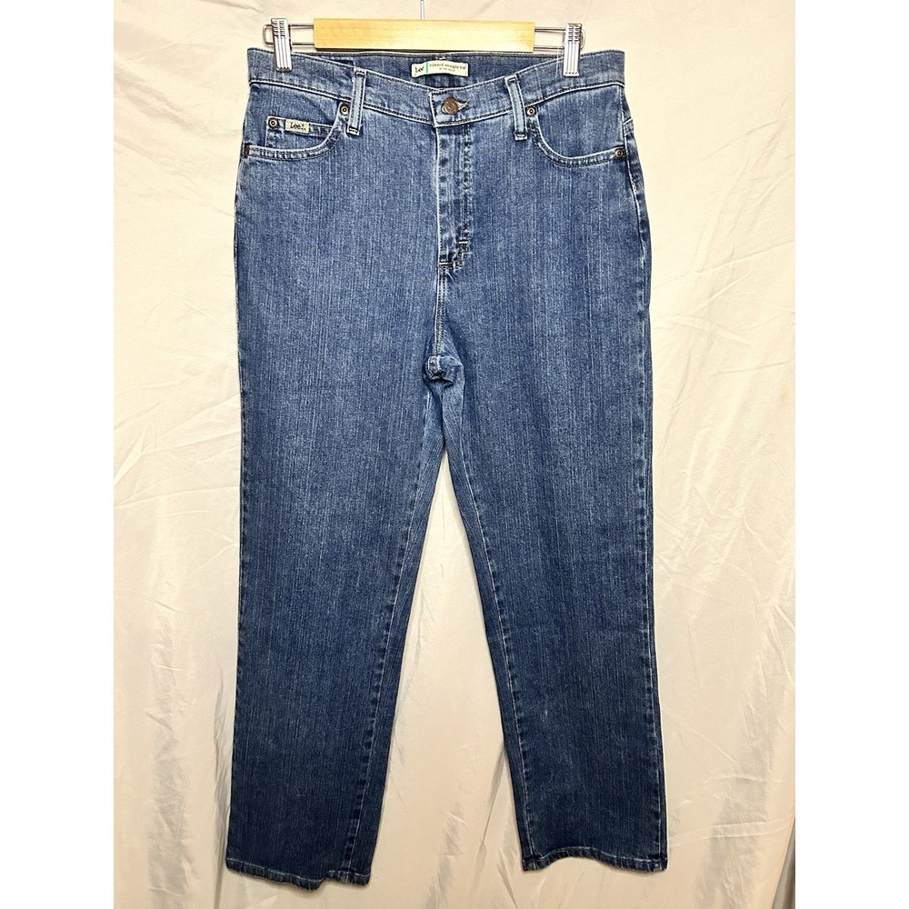 Lee Relaxed Straight Leg Jeans Womens 10 Medium Blue Mid Rise Denim Pants